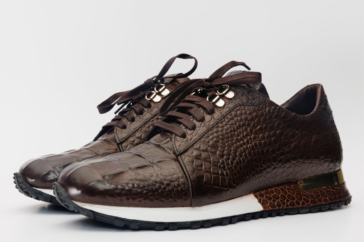 The Bomba Brown Crocodile Leather Sneaker – Vinci Leather Shoes