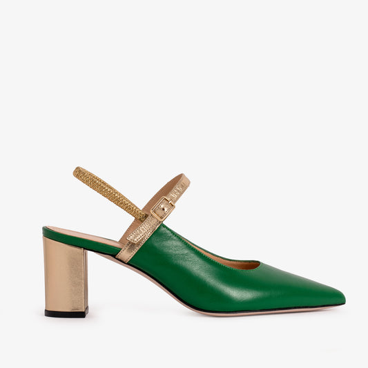 Zapato de tira trasera para mujer de piel verde Pompei