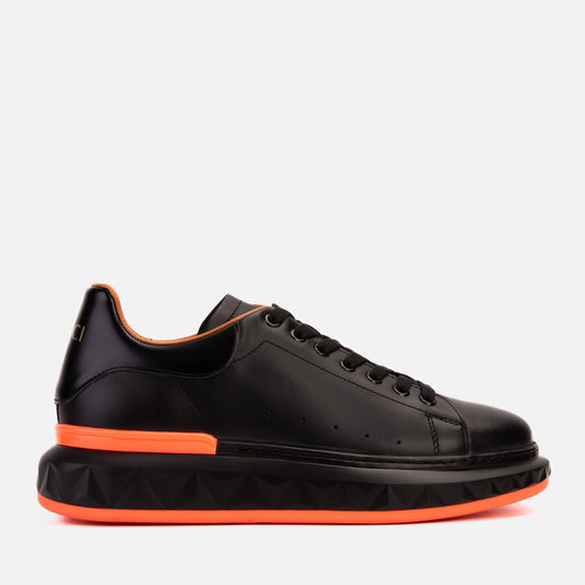 The Linq  Black & Orange Leather Men Sneaker