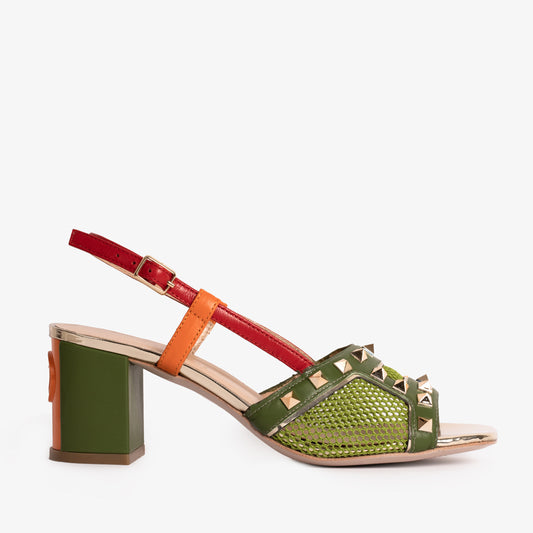 حذاء Linea Green Leather Slingback للنساء