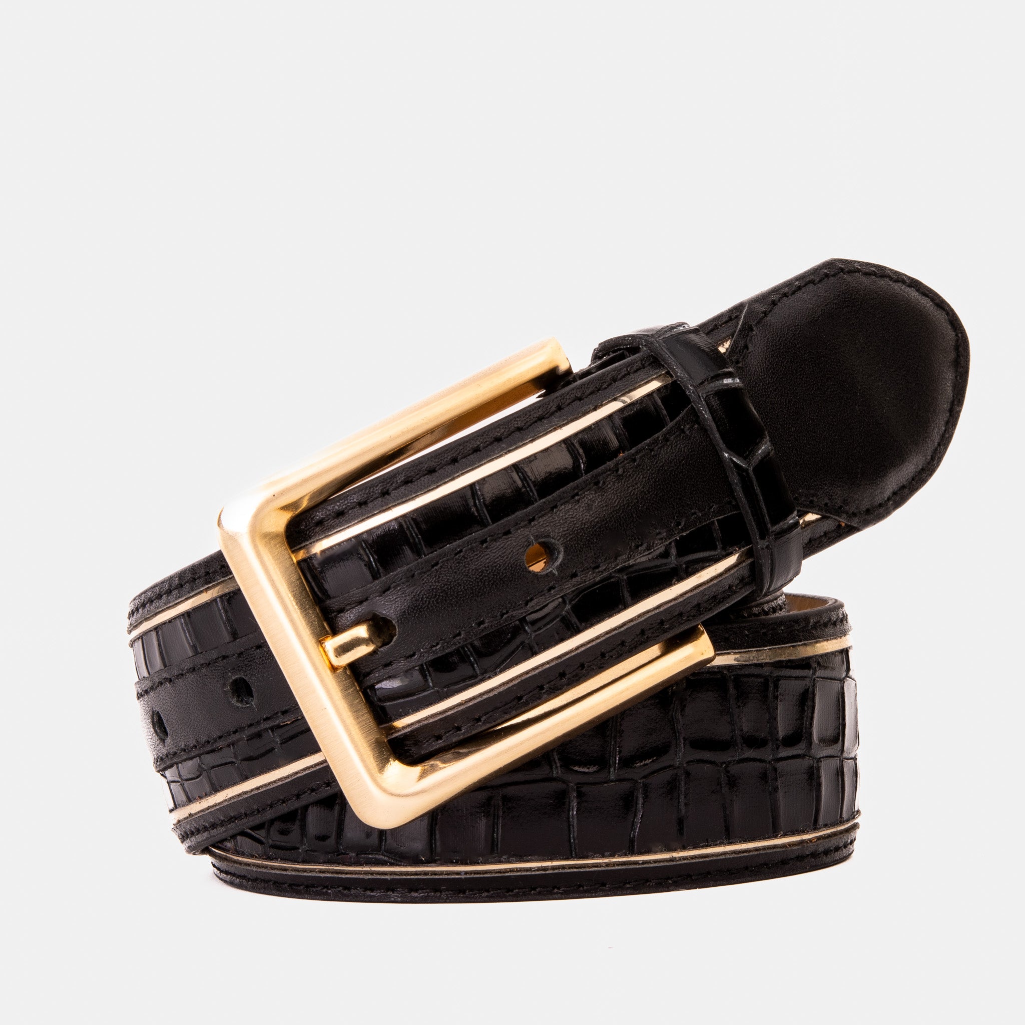 The Bellagio Black & Gold Leather Belt