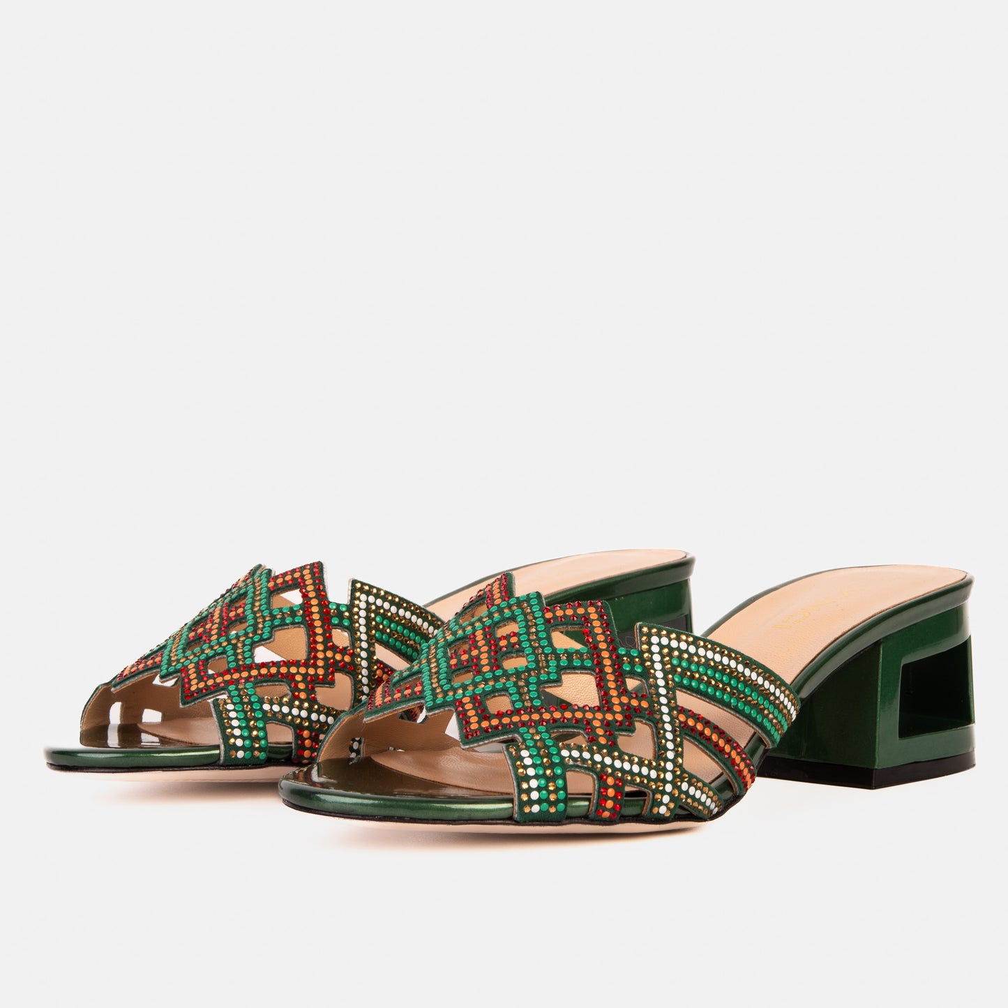 The Palma Green Glitter Leather Block Heel Women Sandal