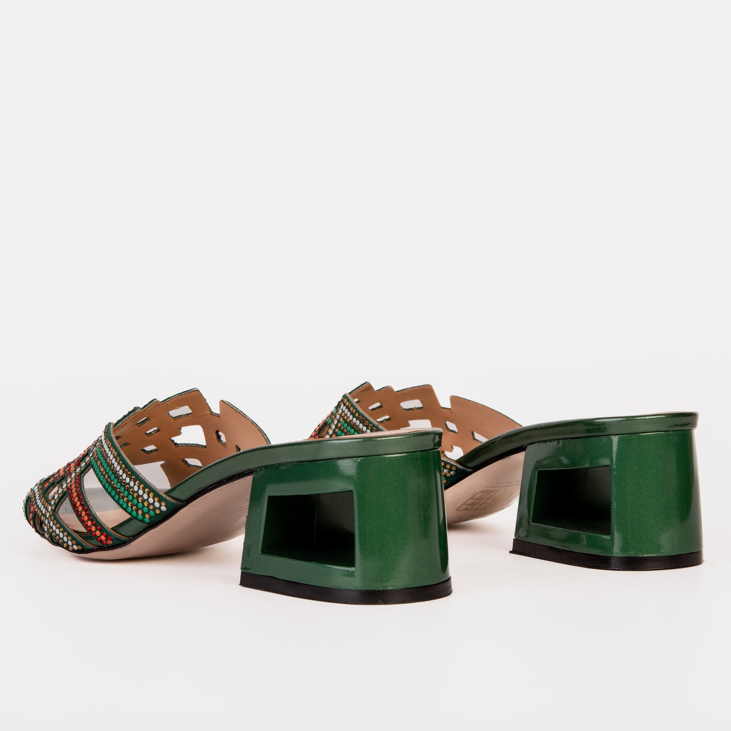 The Palma Green Glitter Leather Block Heel Women Sandal