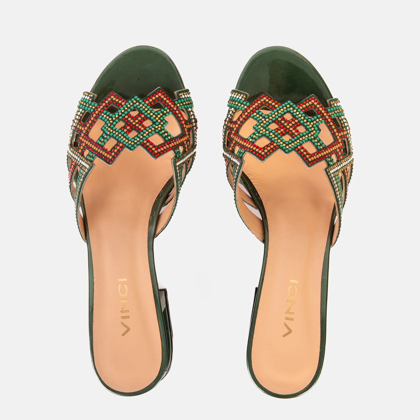 The Palma Green Glitter Leather Block Heel Women Sandal