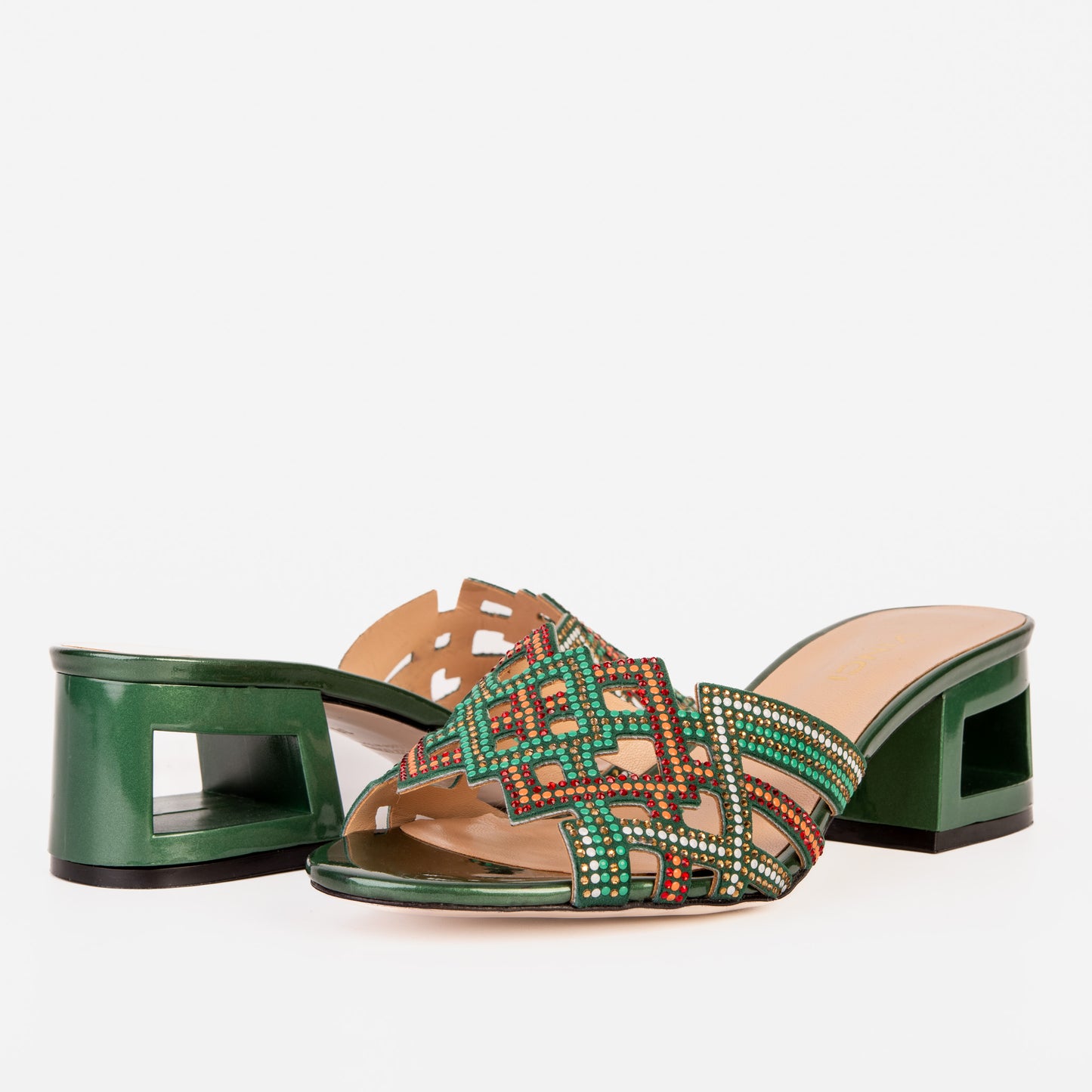 The Palma Green Glitter Leather Block Heel Women Sandal