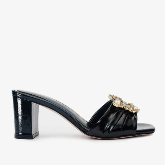 The Micro Black Leather Women Sandal