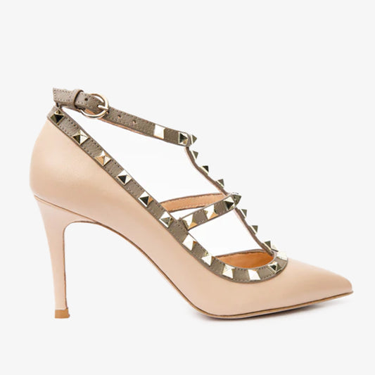 The Lulka Cream Spike Leather Pump Women Shoe