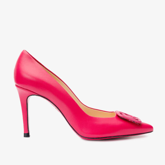 Zapato de salón de piel rosa Maneadero con suela fucsia para mujer 