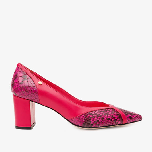 Zapatos de tacón de bloque de piel de pitón fucsia para mujer de Toskana 