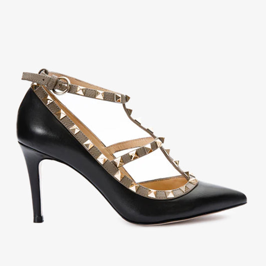 The Lulka Black Spike Leather Pump Women Shoe