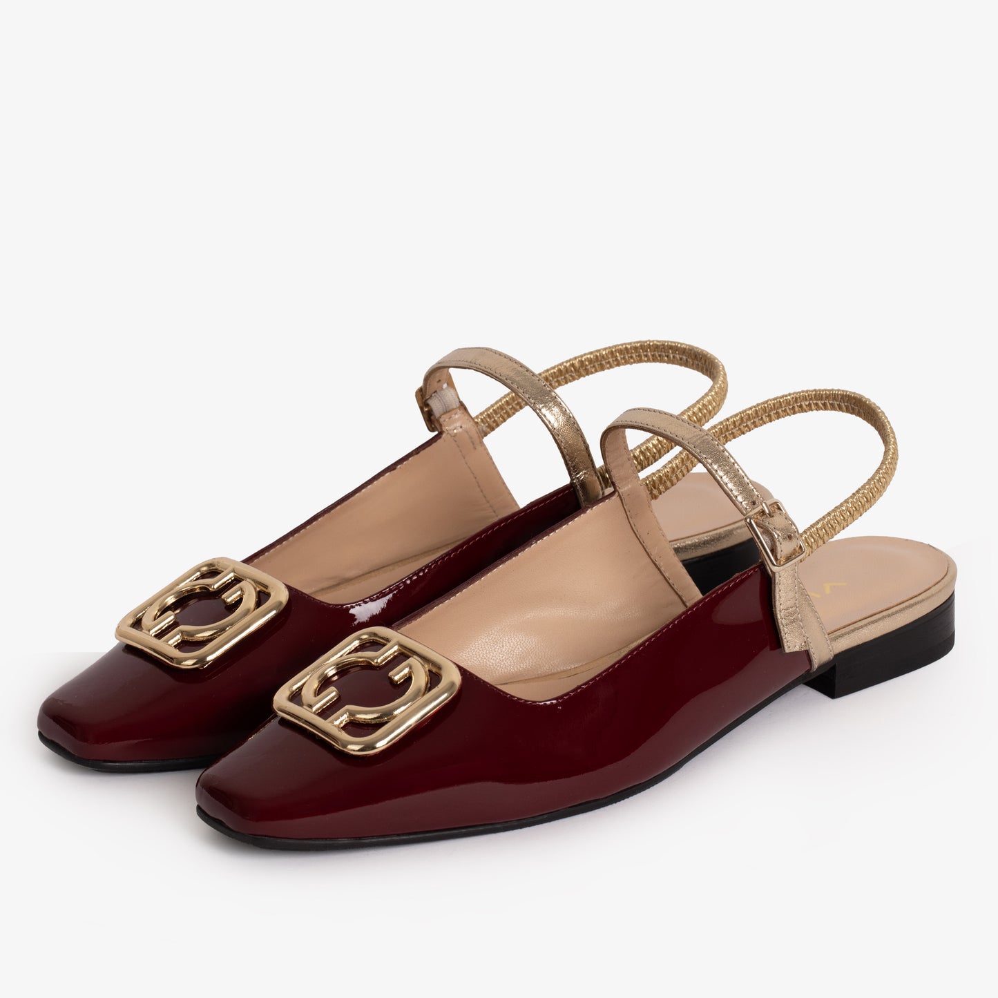 The Rosalinda Burgundy Patent Leather Women Flat Slingback Shoe