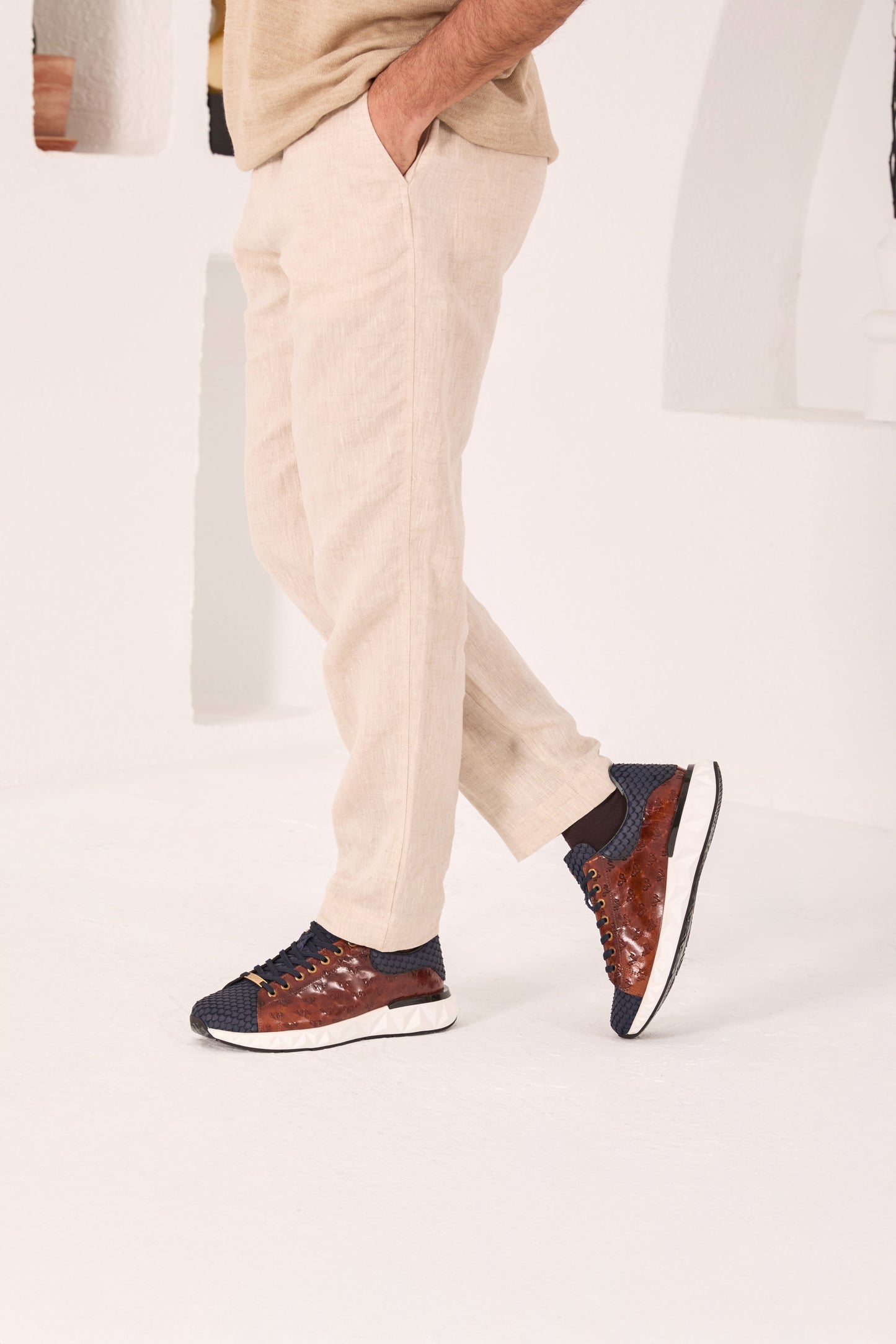 The Caesars Navy & Tan Leather Men Sneaker