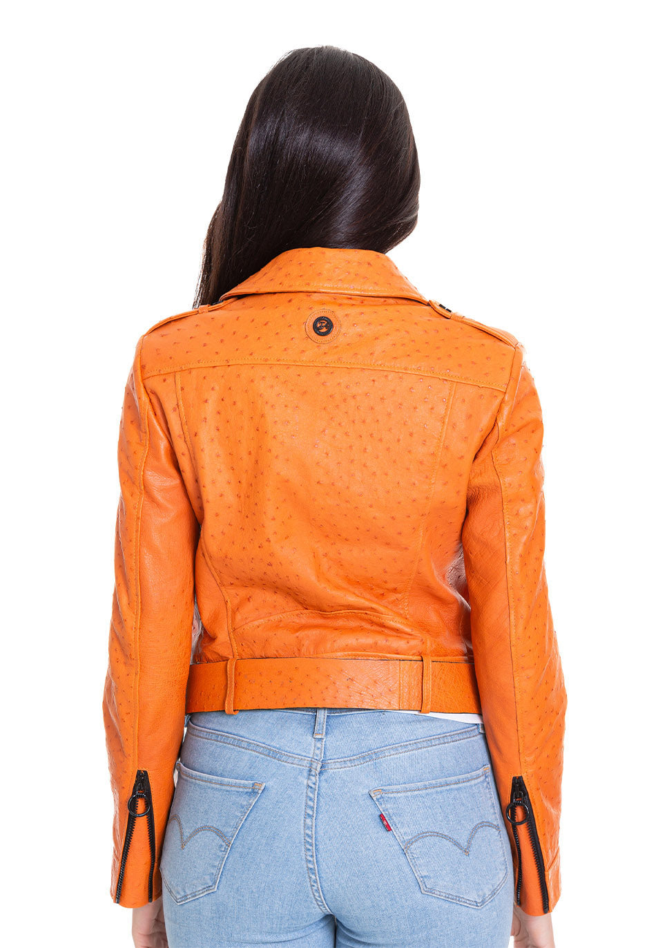 The Martos Orange Ostrich Leather Women Jacket 40 L Orange