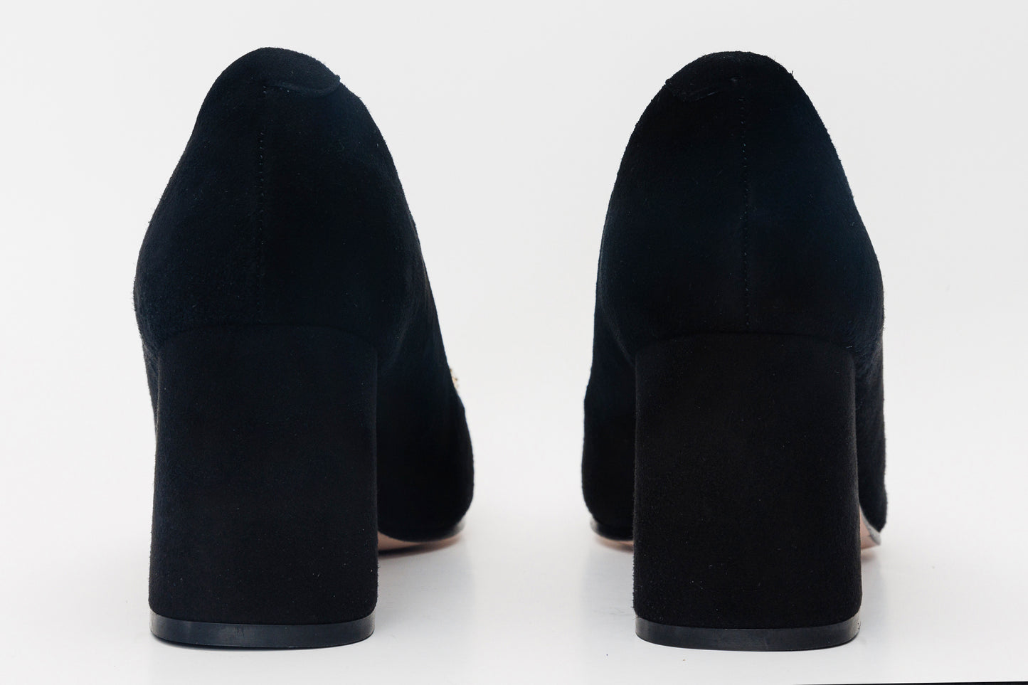 The California Black Suede Leather Block Heel Pump Women Shoe
