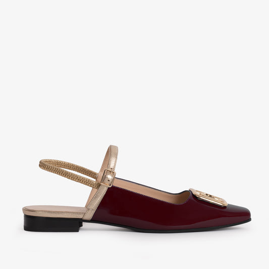 The Rosalinda Burgundy Patent Leather Women Flat Slingback Shoe