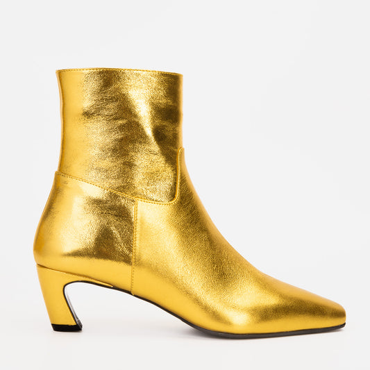 Las Botas de Mujer con Tacón de Gatito de Cuero Dorado Golden Glow