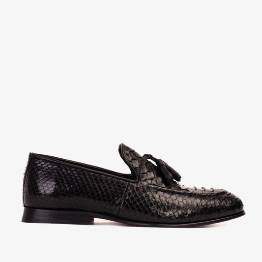 The Bethesda Black Pyhtn Skin Leather Tassel Loafer Men  Shoe