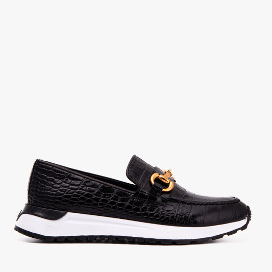 The Milan Black  Croc-Embossed Leather Women Sneaker