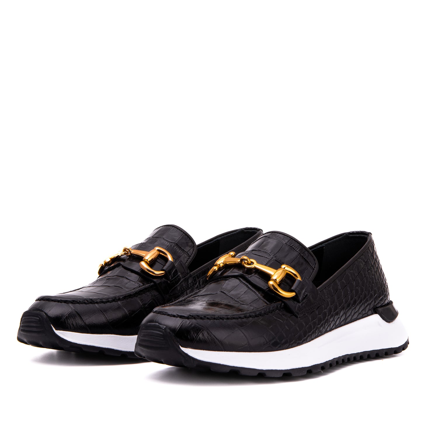 The Milan Black  Croc-Embossed Leather Women Sneaker