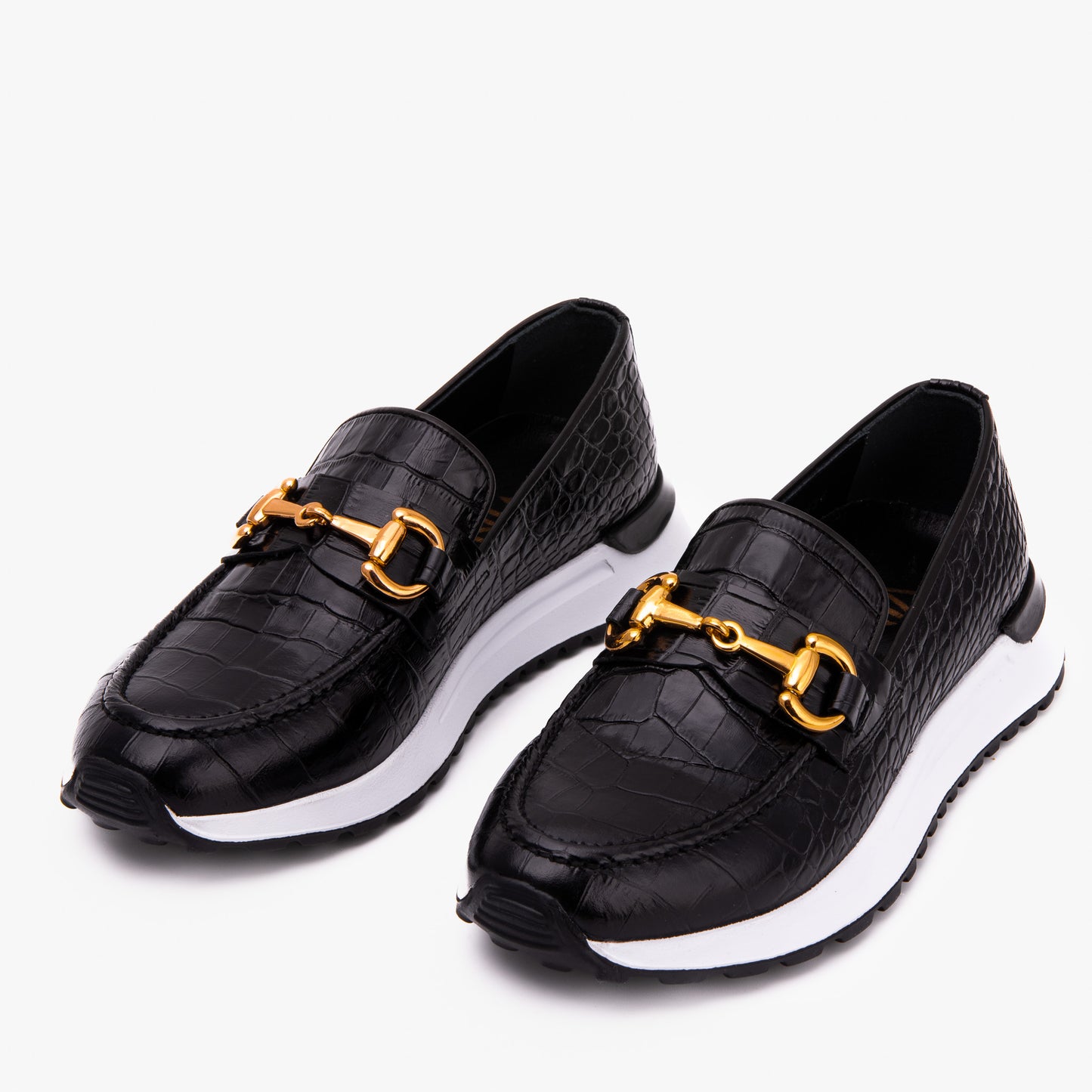 The Milan Black  Croc-Embossed Leather Women Sneaker