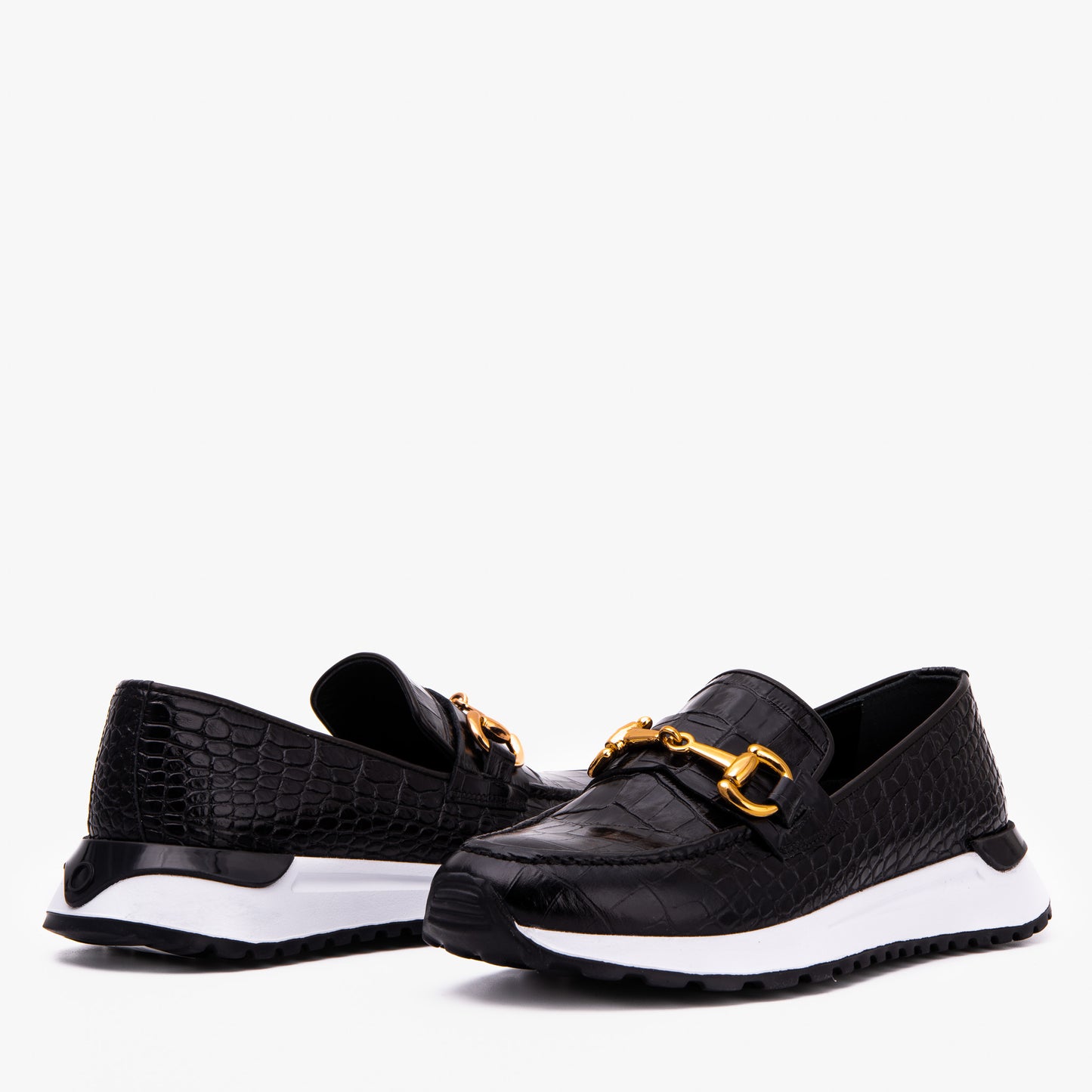 The Milan Black  Croc-Embossed Leather Women Sneaker