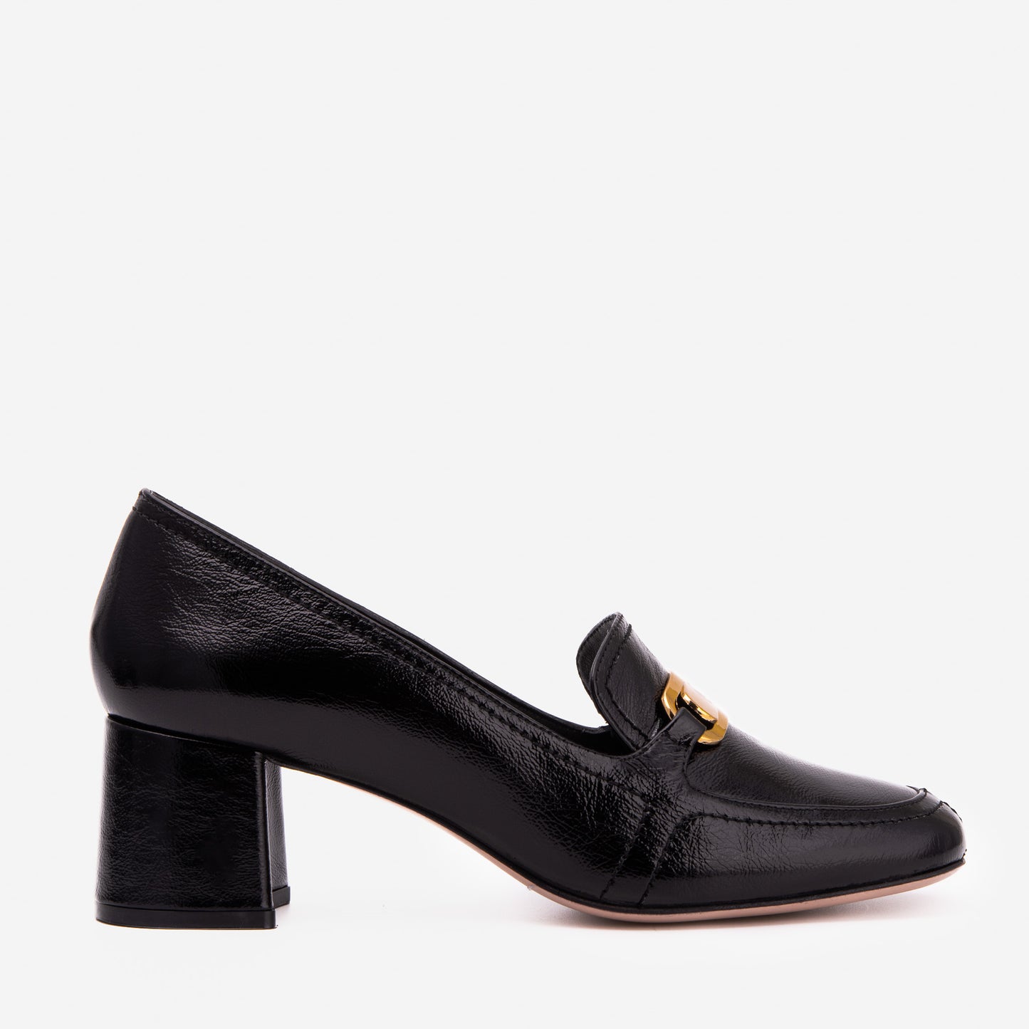 The Victoria Black Leather Block Heel Pump Women Shoe