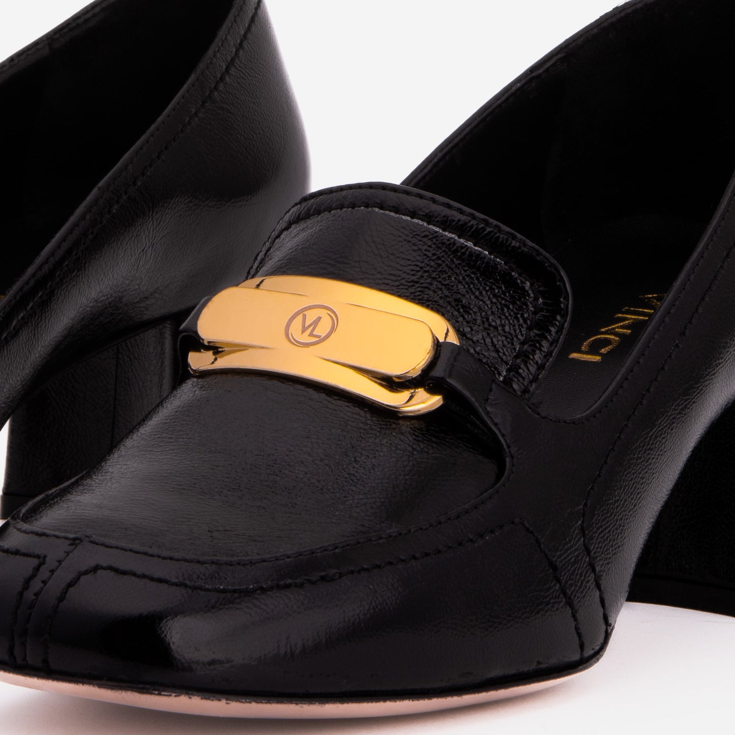 The Victoria Black Leather Block Heel Pump Women Shoe