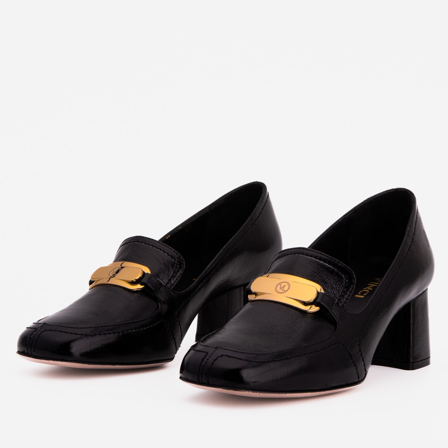 The Victoria Black Leather Block Heel Pump Women Shoe