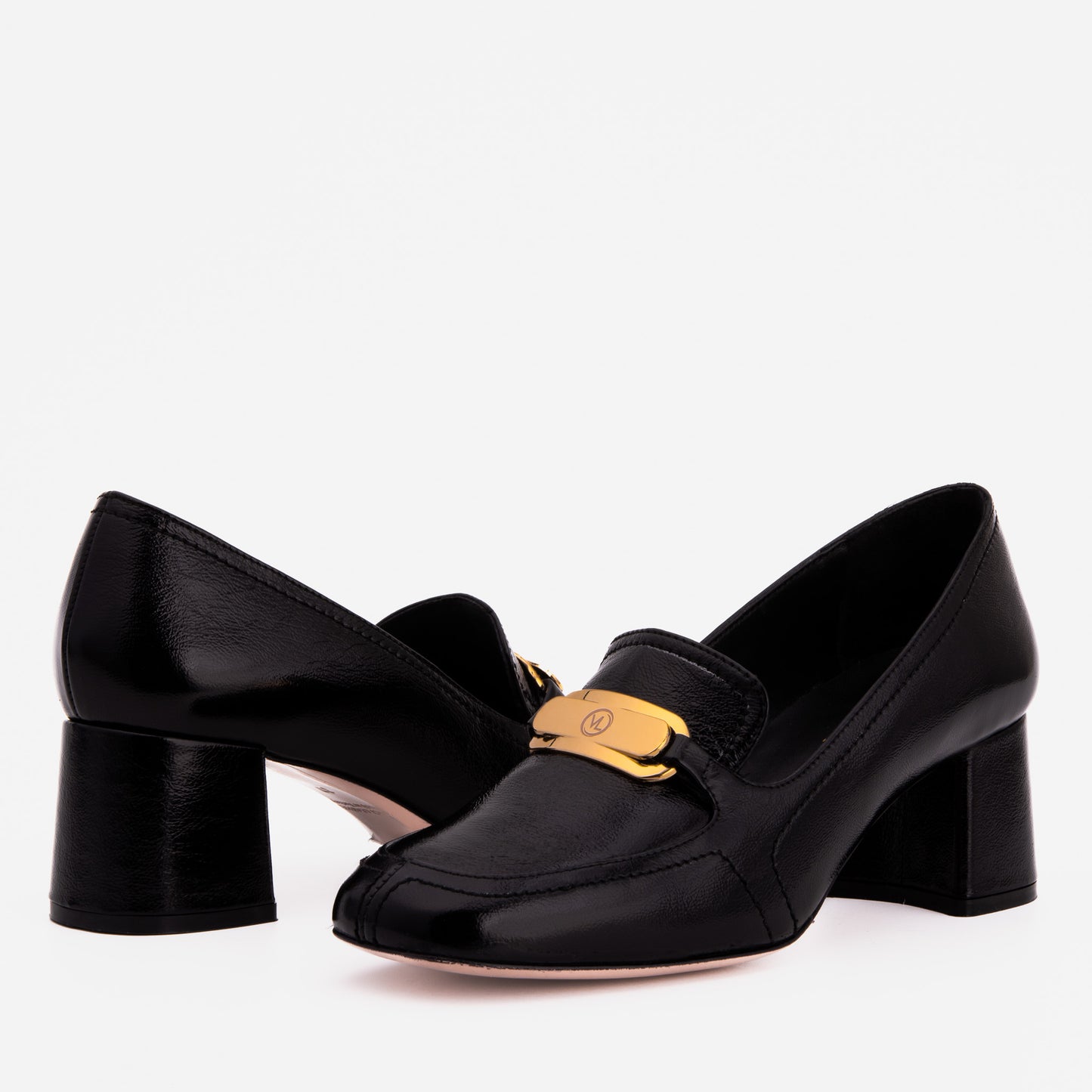 The Victoria Black Leather Block Heel Pump Women Shoe