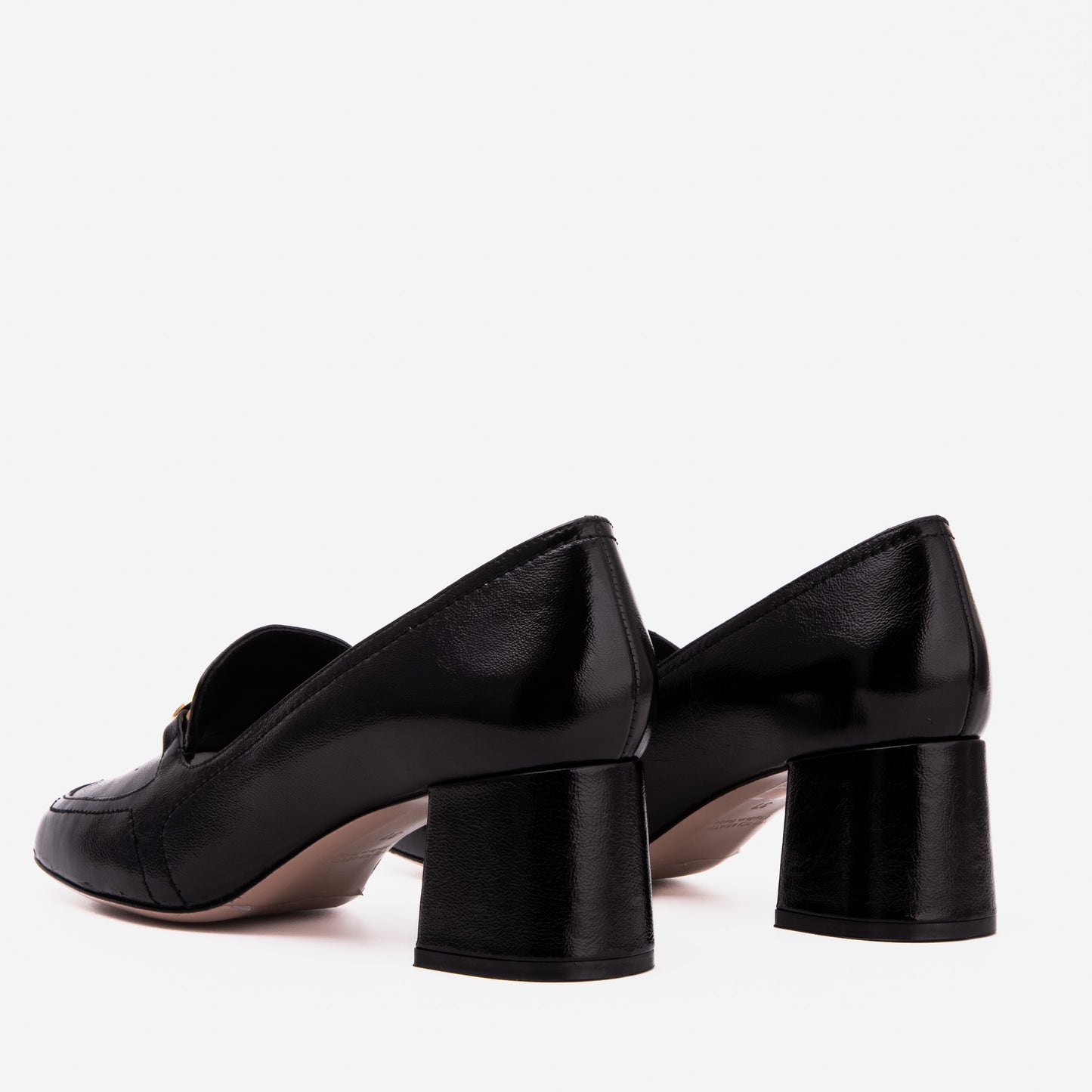 The Victoria Black Leather Block Heel Pump Women Shoe