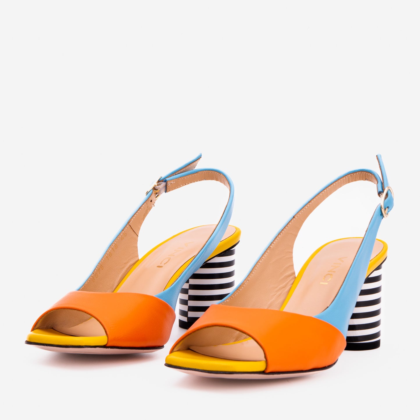 The Spectrum Blue / Orange Block Heel Leather Women Sandal