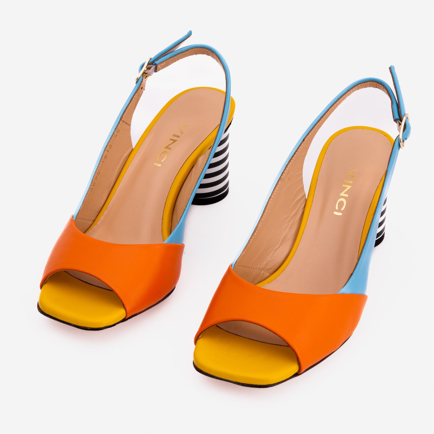 The Spectrum Blue / Orange Block Heel Leather Women Sandal