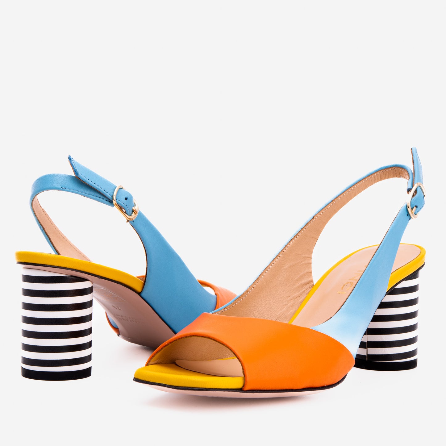 The Spectrum Blue / Orange Block Heel Leather Women Sandal