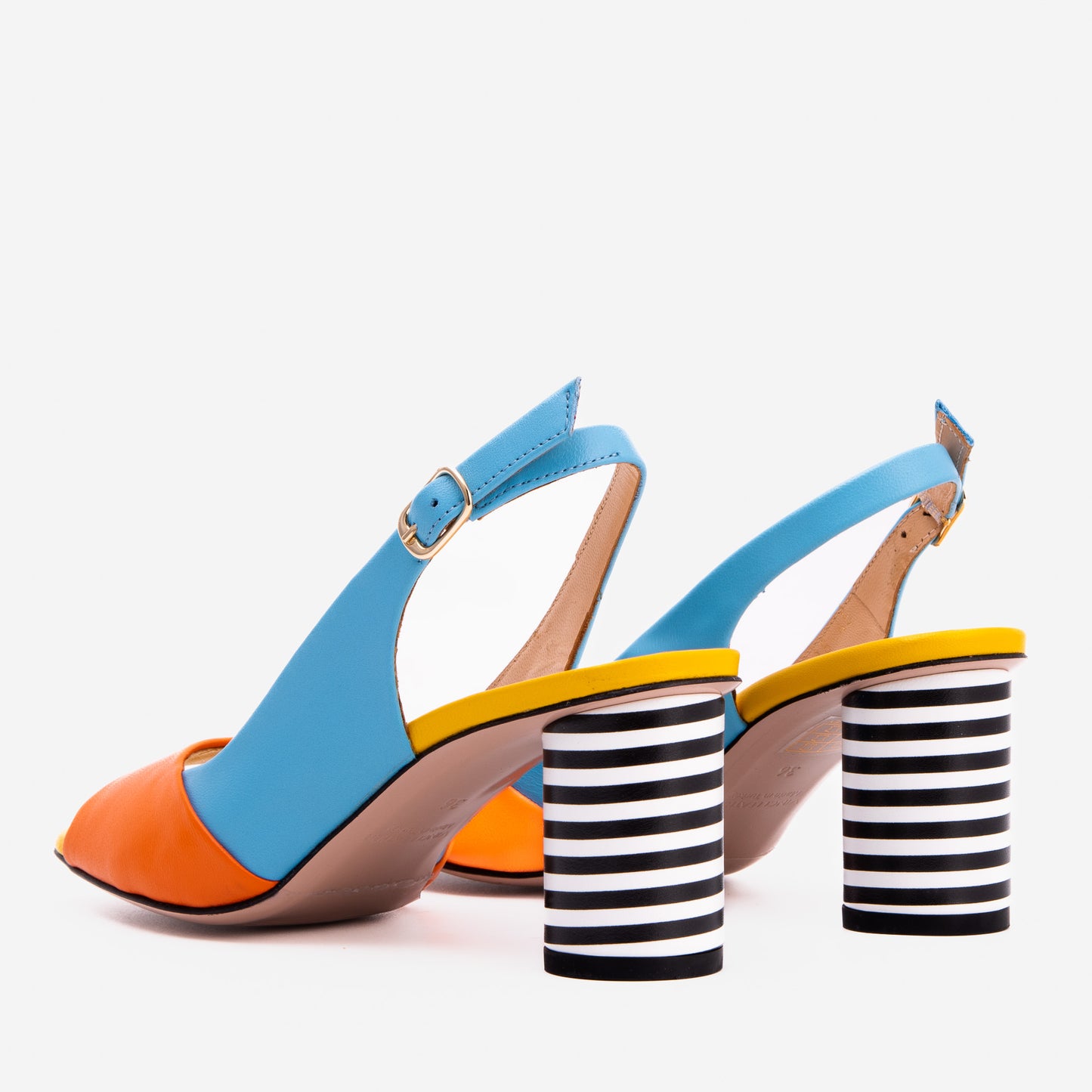 The Spectrum Blue / Orange Block Heel Leather Women Sandal