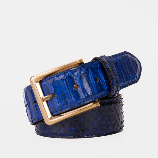 The Boss Navy Blue Pythn Snk Leather Belt