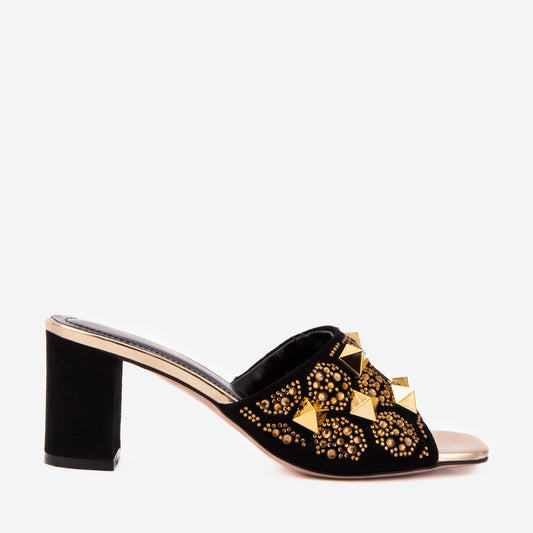 The Chantilly Black Glitter Leather Women Sandal