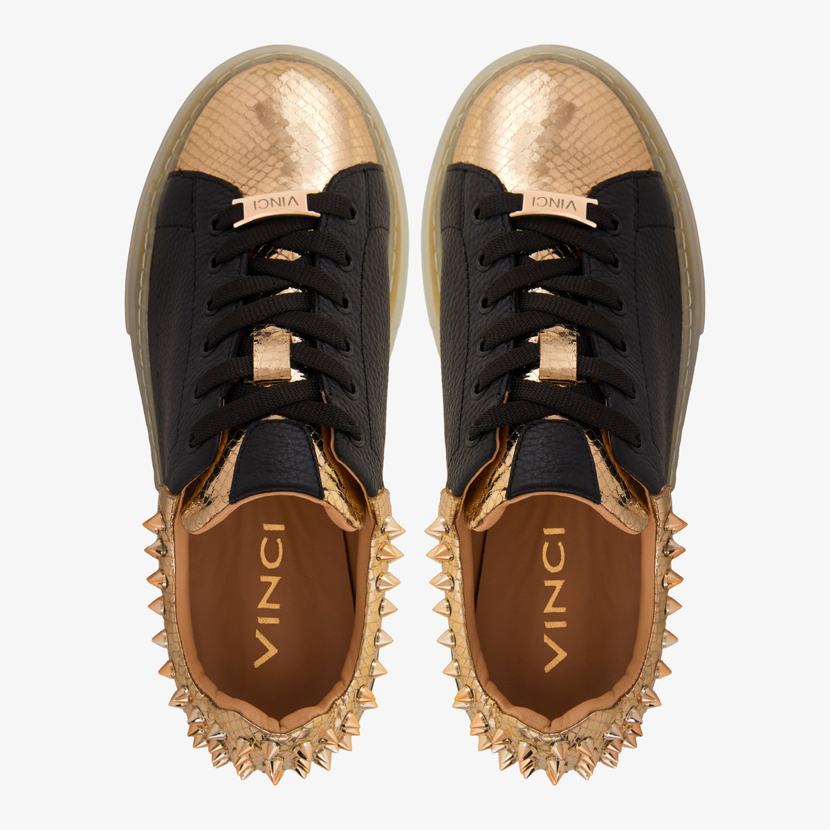 The Venezia Gold & Black Leather Women Sneaker – Vinci Leather Shoes