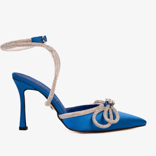 The Floransa Sax Blue Leather Pointy Toe Ankle Strap Women Sandal Final Sale!