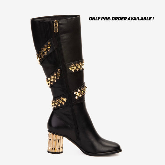 The Gladiator Black Leather Knee High Women Boot