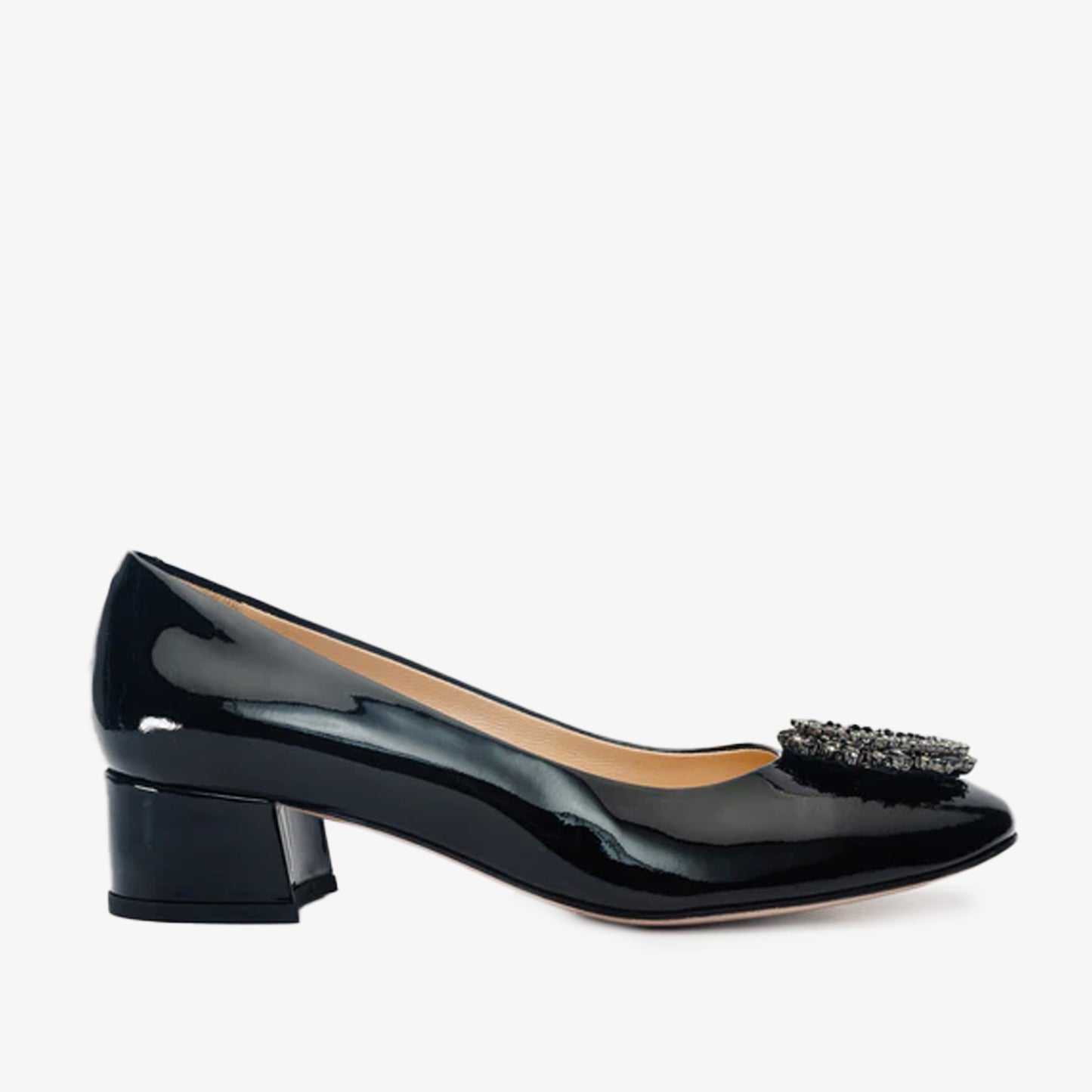 The Foggia Black Leather Block Heel Pump Women Shoe