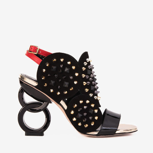 The Infanta Black Spike Leather Ankle Strap Women Sandal