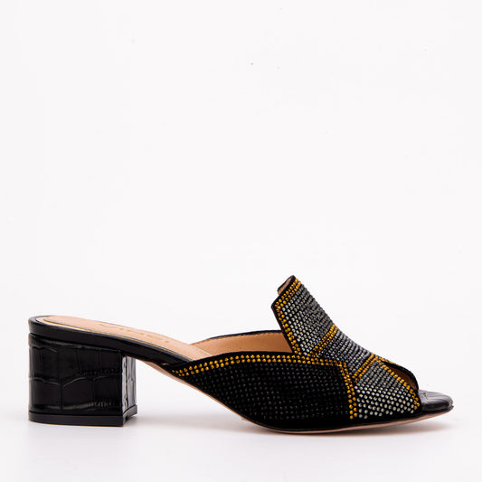 The Magnolia Black Glitter Leather Women Sandal