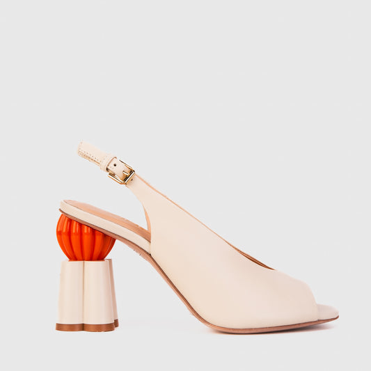 The Cimla Cream Leather Pumpkin Heel Women Sandal