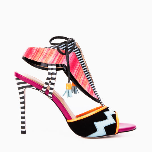 The Santa Amaro Multicolor T-Strap Lace-Up Leather Women Sandal