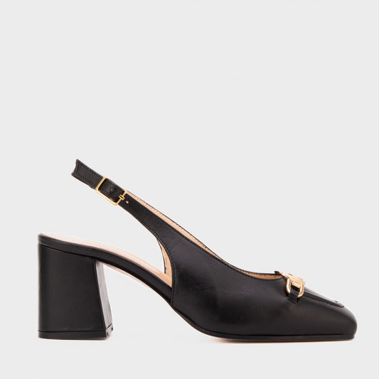 The Potomac Black Slingback Leather Women Sandal