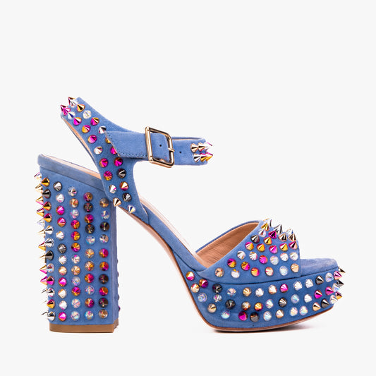 The Tampico Blue Suede Leather Spike Platform Heel Women Sandal