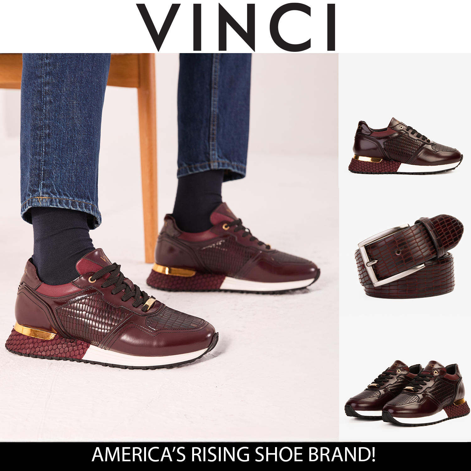 Zapatillas de piel para hombre Empire Burgundy