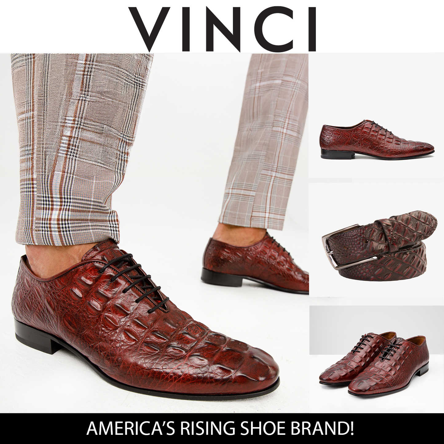 The Randor Burgundy Crocodile Leather Oxford Men Shoe