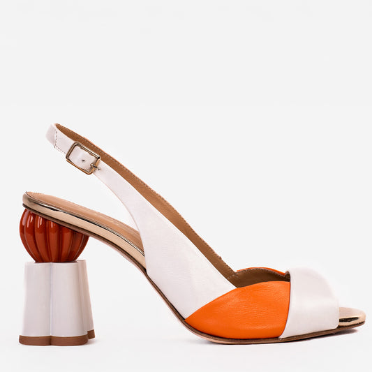 The Rize White Leather Pumpkin Heel Women Sandal