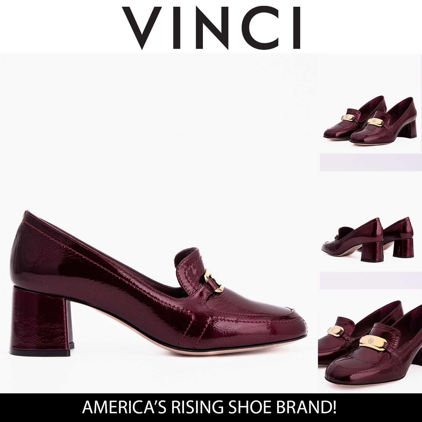 The Victoria Burgundy Leather Block Heel Pump Women Shoe